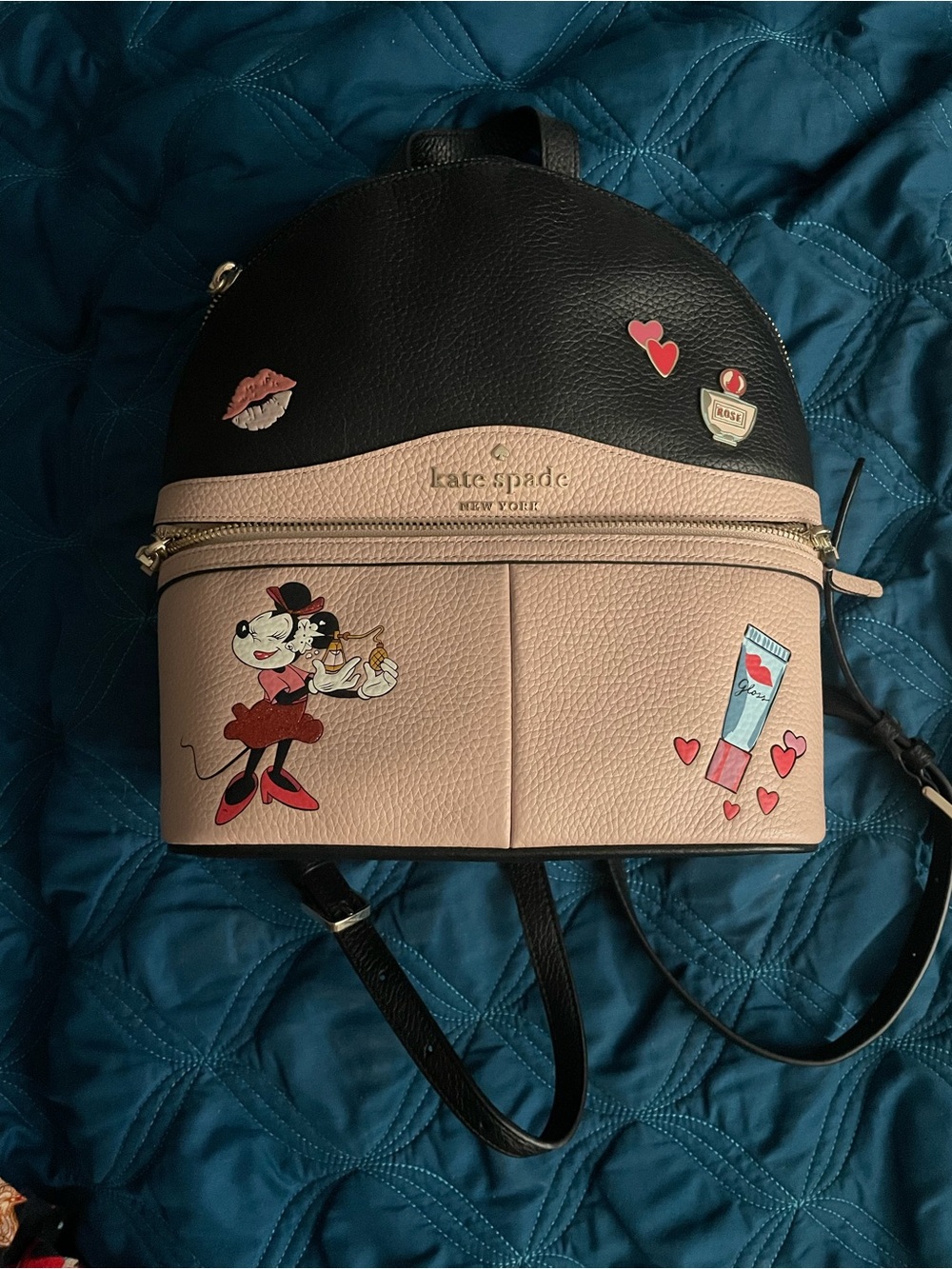 kate spade Black and Blush Pink Minnie Patch Mini Backpack